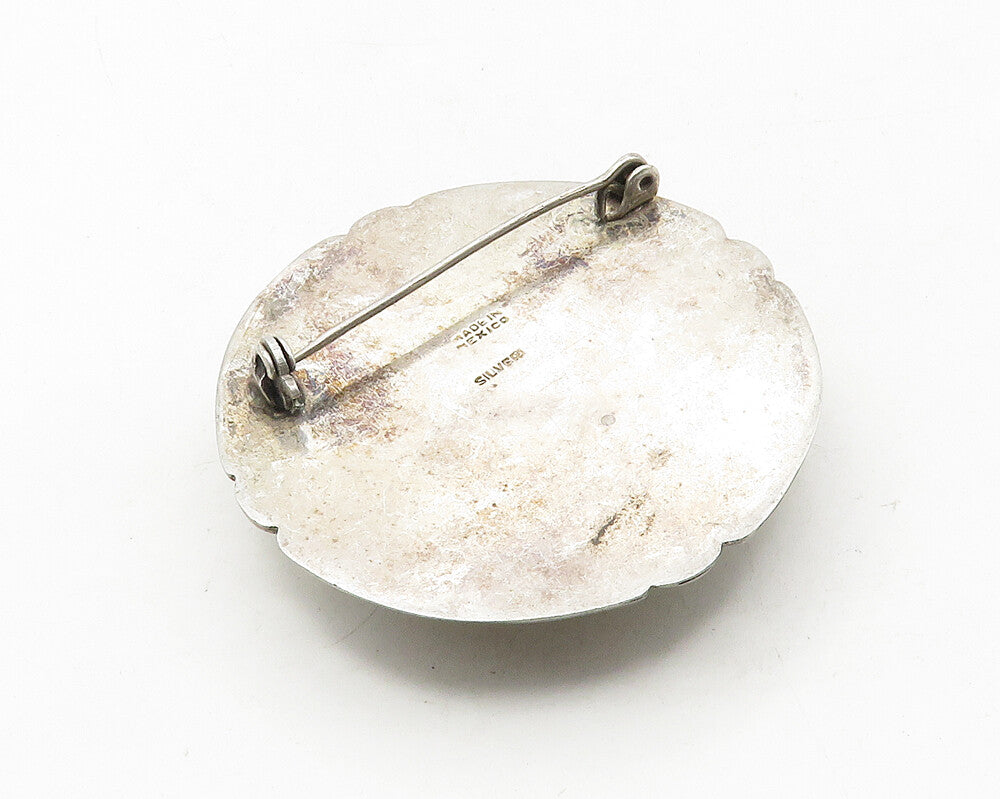 MEXICO 925 Sterling Silver  Vintage Cabochon Cut Jasper Brooch Pin  BP4098