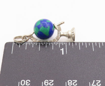 925 Sterling Silver Vintage Pendant 3D Miniature World Globe Charm SPINS PT24987