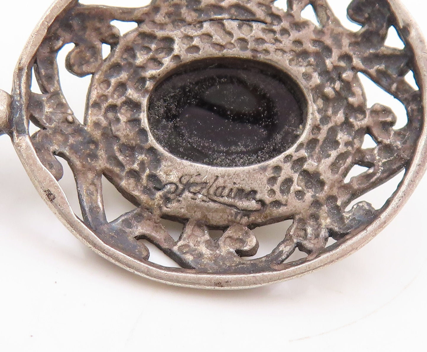 925 Sterling Silver Vintage Pendant JEZLAINE Swirly Carved Cabochon Onyx PT23837