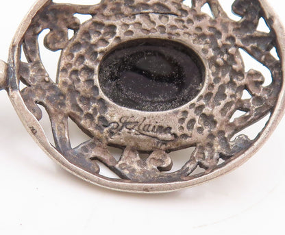 925 Sterling Silver Vintage Pendant JEZLAINE Swirly Carved Cabochon Onyx PT23837