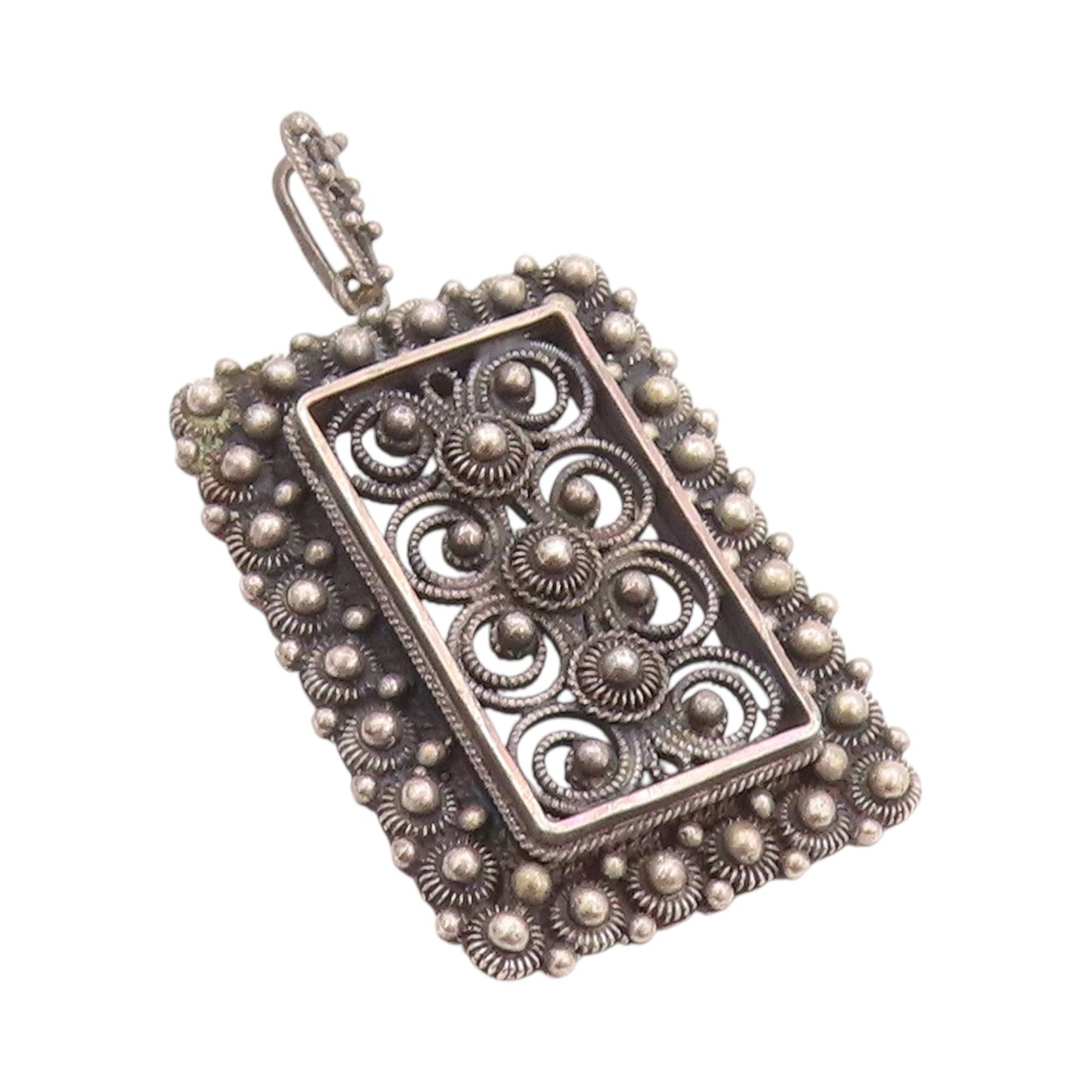 925 Sterling Silver Vintage Pendant Dark Tone Wired Floral Design  PT24230