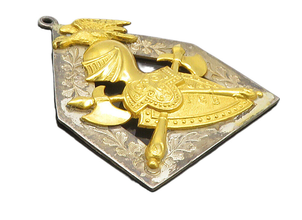 SUPREME LODGE 925 Silver  Vintage Two Tone Knight & Shield Pendant  PT7782