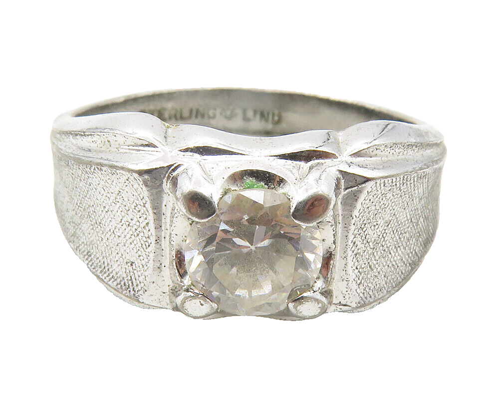 LIND 925 Sterling Silver  Vintage Cubic Zirconia Band Ring Sz 11  RG11843