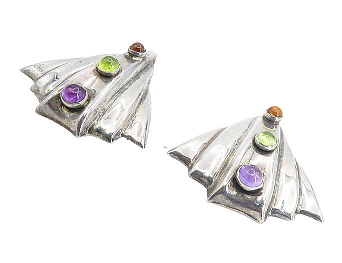 925 Silver  Vintage Amethyst Peridot & Citrine Non Pierce Earrings  EG4456