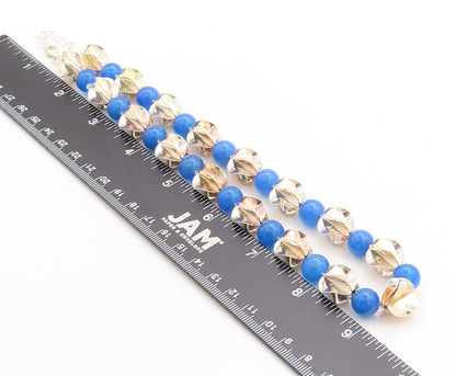 925 Sterling Silver  Vintage Blue Chalcedony Beaded Chain Necklace  NE1190