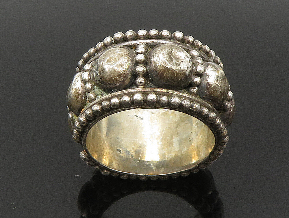 925 Sterling Silver  Vintage Beaded Raised Edge Band Ring Sz 8  RG24238