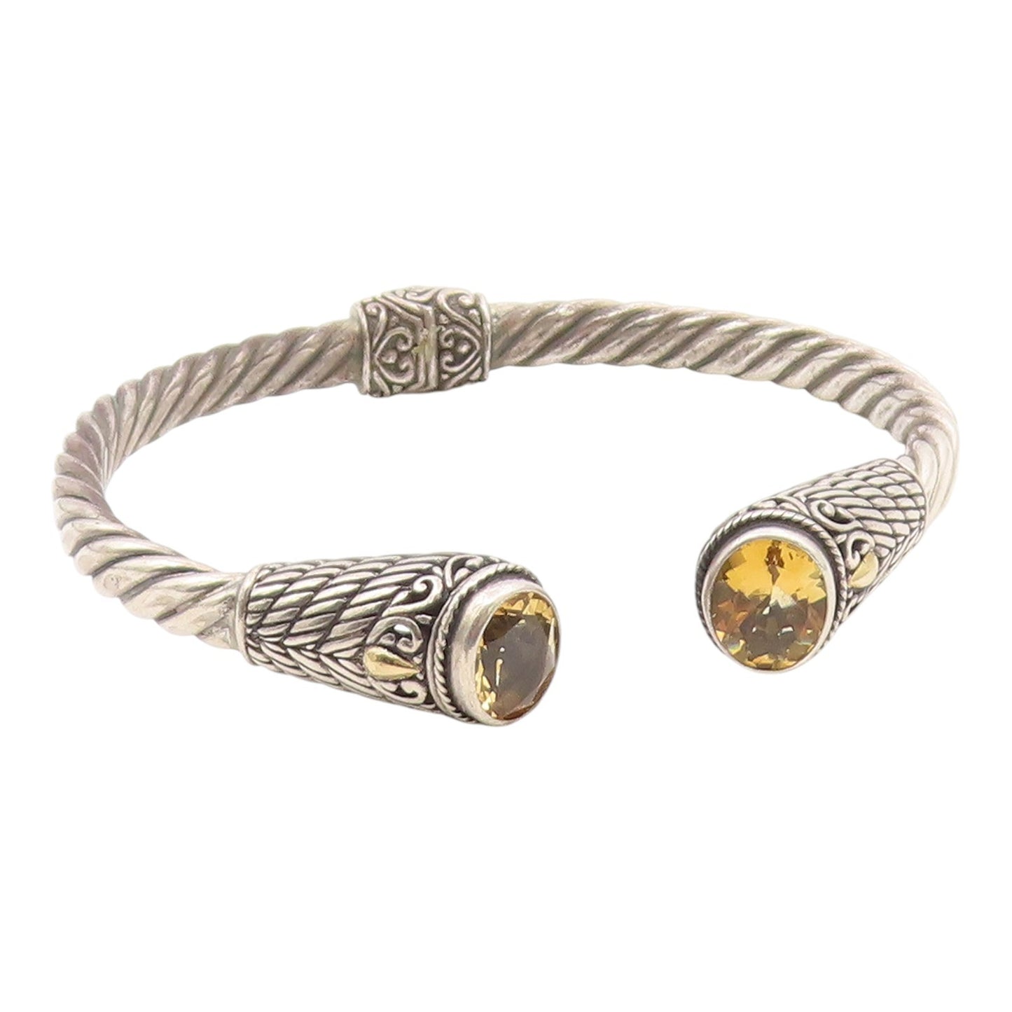 925 Sterling Silver & 18K GOLD  Vintage Citrine Twist Cuff Bracelet  BT8647