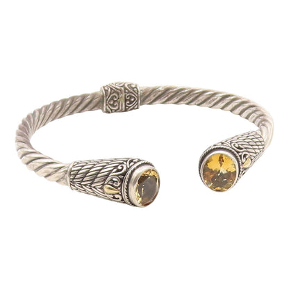 925 Sterling Silver & 18K GOLD  Vintage Citrine Twist Cuff Bracelet  BT8647