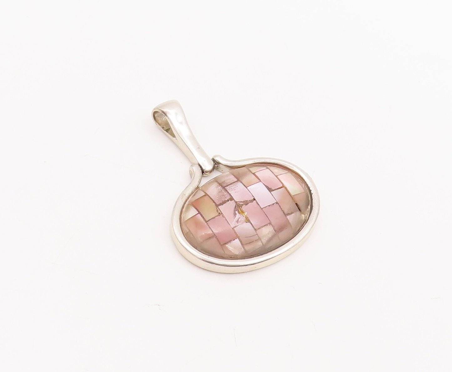 925 Sterling Silver Vintage Pendant Rectangle Cut Abalone Oval Collage  PT23399