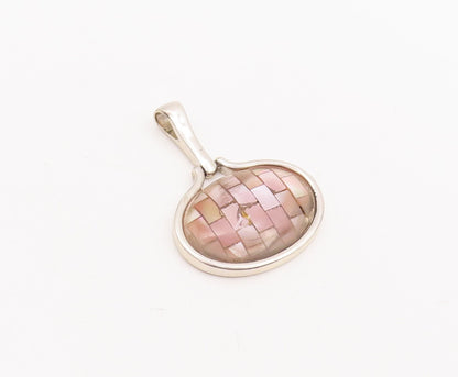925 Sterling Silver Vintage Pendant Rectangle Cut Abalone Oval Collage  PT23399