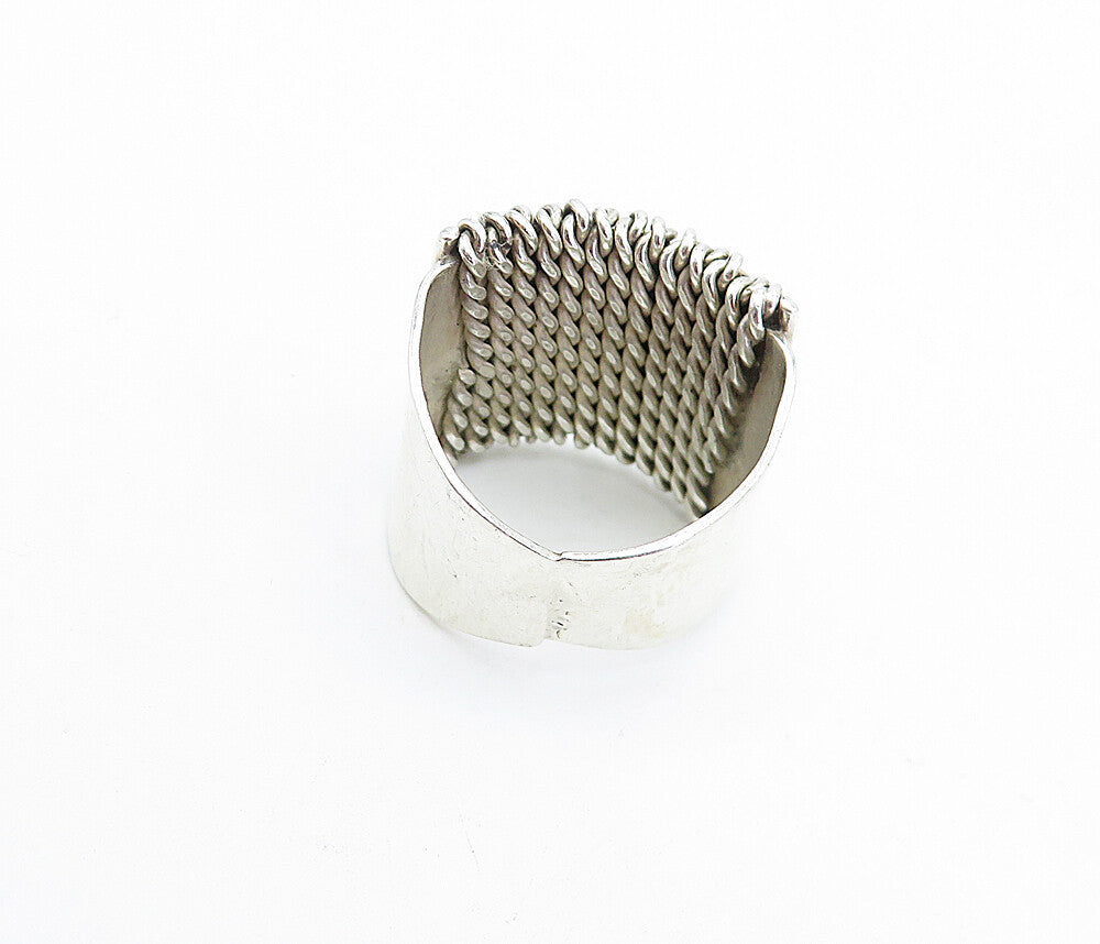 925 Sterling Silver  Vintage Shiny Twist Detail Square Band Ring Sz 6.5 RG4057