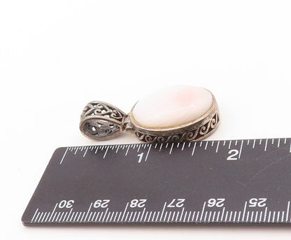 925 Sterling Silver Vintage Pendant Swirly Carved Oval Gemstone  PT23654