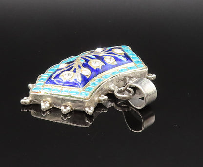 925 Silver  Vintage Double Sided Floral Enamel Cubic Zirconia Pendant  PT21004