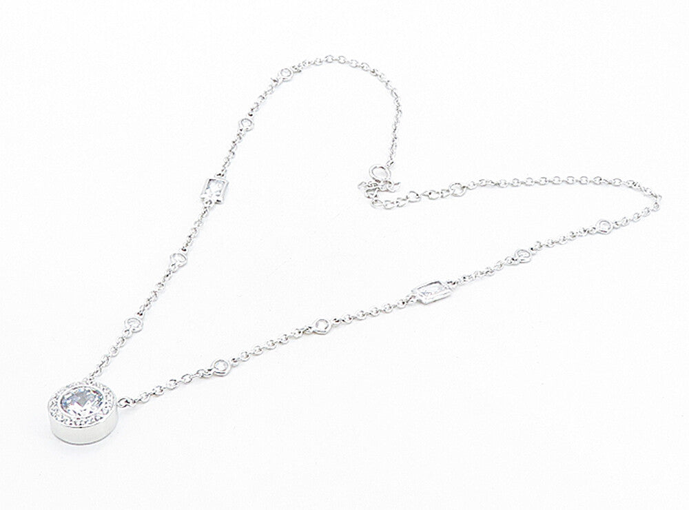 925 Sterling Silver Shiny Multi Shape Cubic Zirconia Chain Necklace NE1307