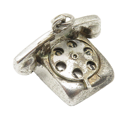 925 Sterling Silver  Vintage Dark Tone Old Fashioned Telephone Pendant  PT8427