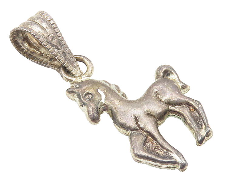 925 Sterling Silver  Vintage Petite Dark Tone Hollow Horse Pendant  PT8222