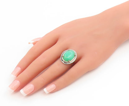 925 Sterling Silver Vintage Ring Cabochon Gemstone Beaded Edge  Sz 6.5  RG35863