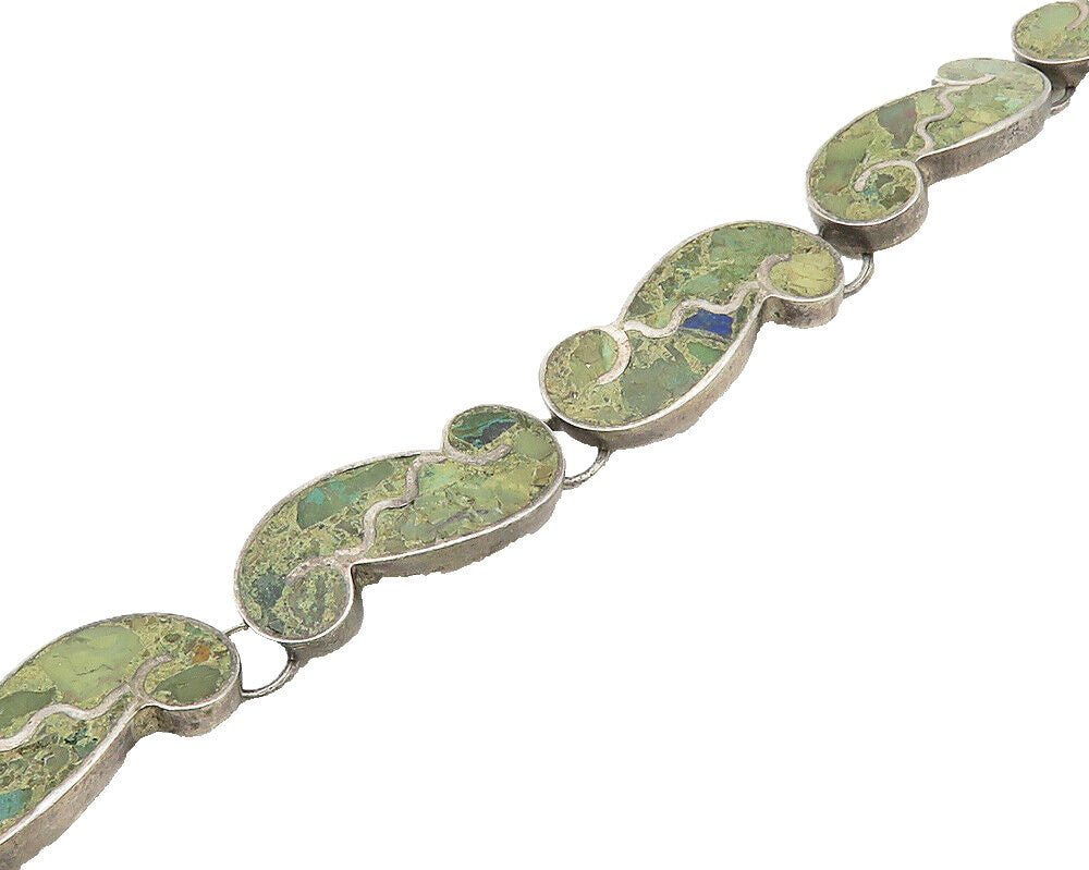 MEXICO 925  Silver  Vintage Antique Turquoise Swirl Chain Bracelet  BT6876