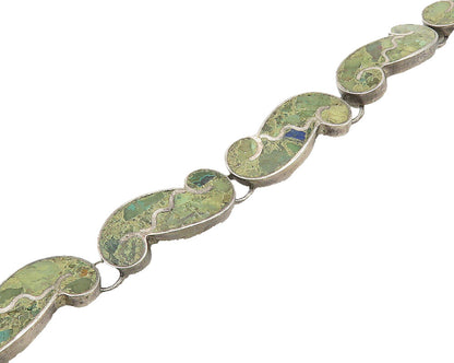 MEXICO 925  Silver  Vintage Antique Turquoise Swirl Chain Bracelet  BT6876