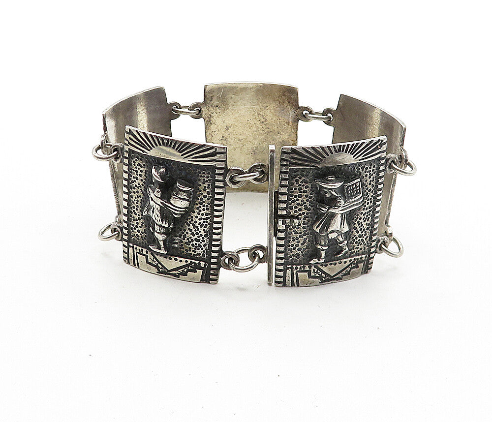 925 Sterling Silver  Vintage Antique Oxidized Storyteller Bracelet  BT1620