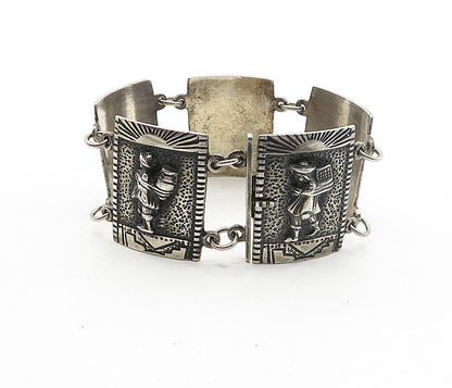 925 Sterling Silver  Vintage Antique Oxidized Storyteller Bracelet  BT1620
