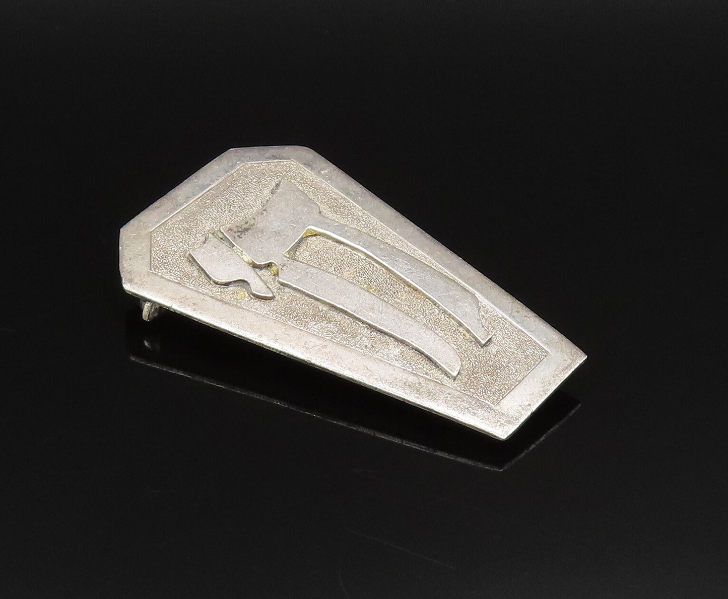 SAMUEL HIZME 925 Silver  Vintage Carved Chai Textured Brooch Pin  BP9796