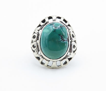 925 Sterling Silver  Cabochon Cut Turquoise Cutout Cocktail Ring Sz 8.5 RG8198