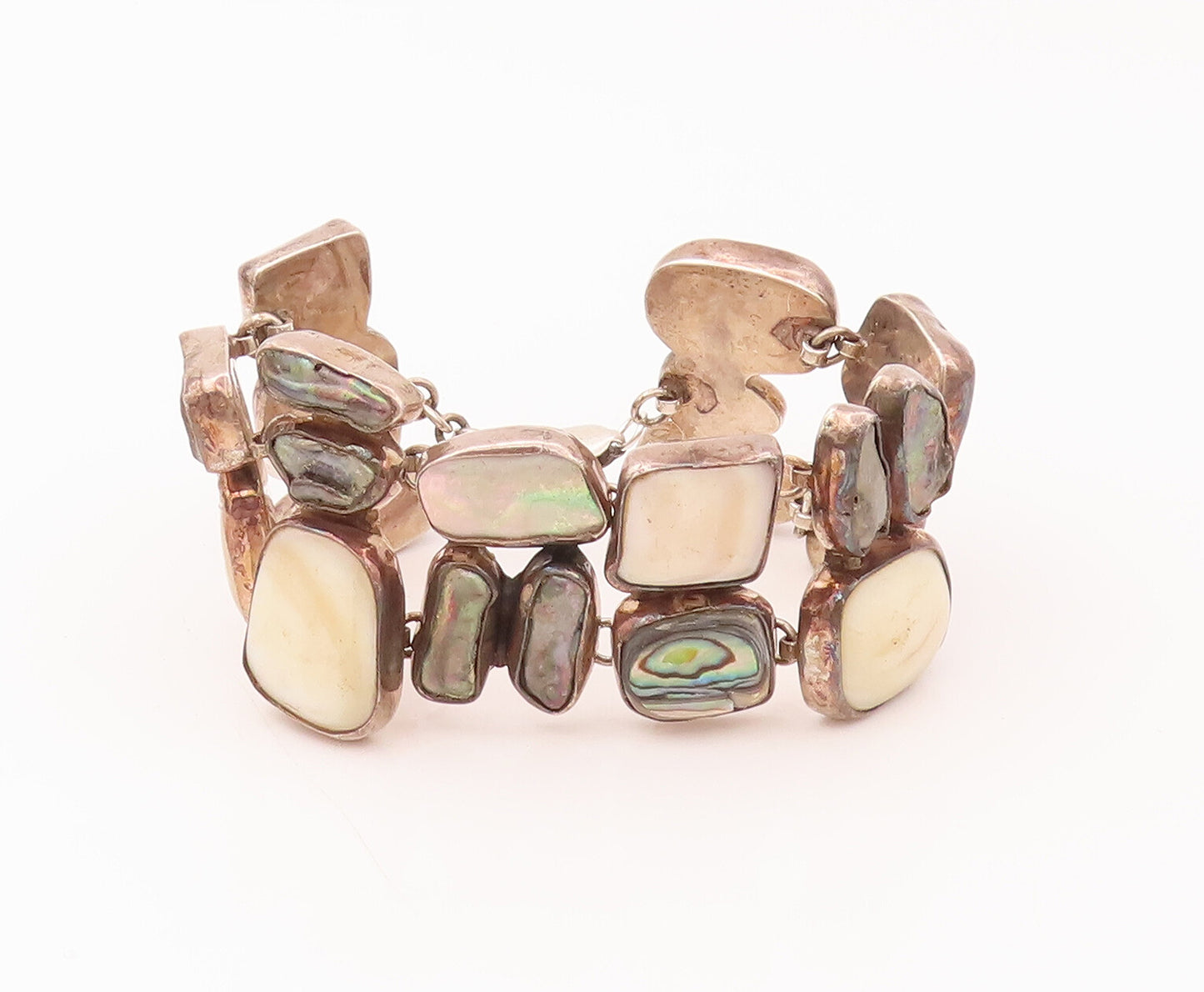 925 Silver  Vintage Mother Of Pearl Designer Sea Pebble Effect Bracelet BT9930