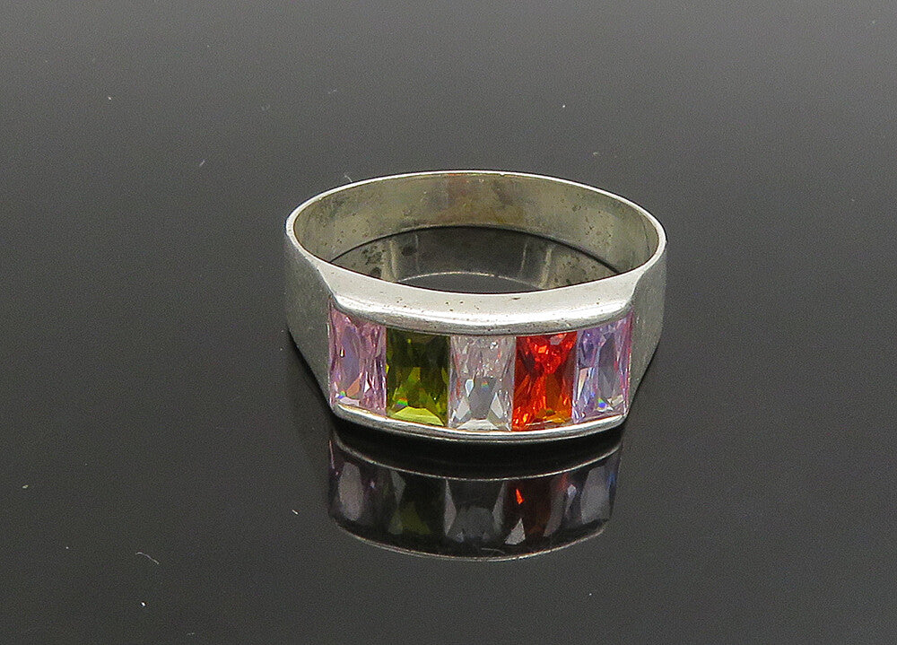 925 Silver  Vintage Cubic Zirconia Topaz & Peridot Band Ring Sz 8  RG23427