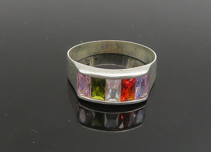 925 Silver  Vintage Cubic Zirconia Topaz & Peridot Band Ring Sz 8  RG23427