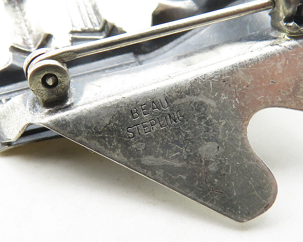 BEAU 925 Sterling Silver  Vintage Shiny Grand Piano Music Brooch Pin  BP7577
