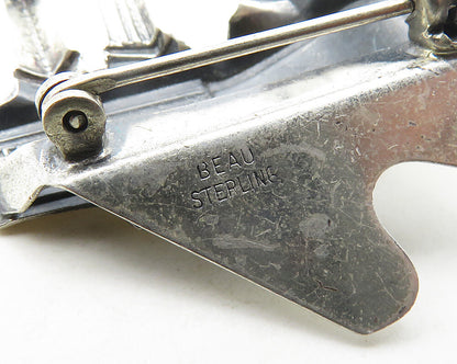 BEAU 925 Sterling Silver  Vintage Shiny Grand Piano Music Brooch Pin  BP7577