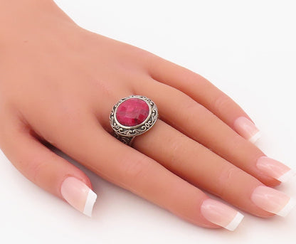 925 Sterling Silver Vintage Ring Real Round Gemstone Swirly Carved  Sz 7 RG30791