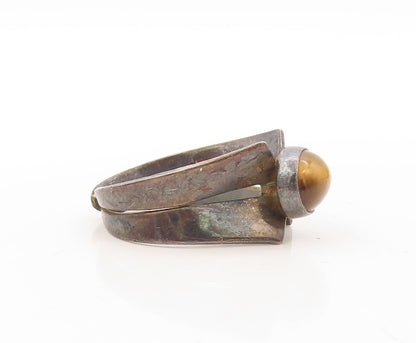 925 Sterling Silver Vintage Ring ISRAEL Dark Tone Tigers Eye  Sz 6.5  RG31055