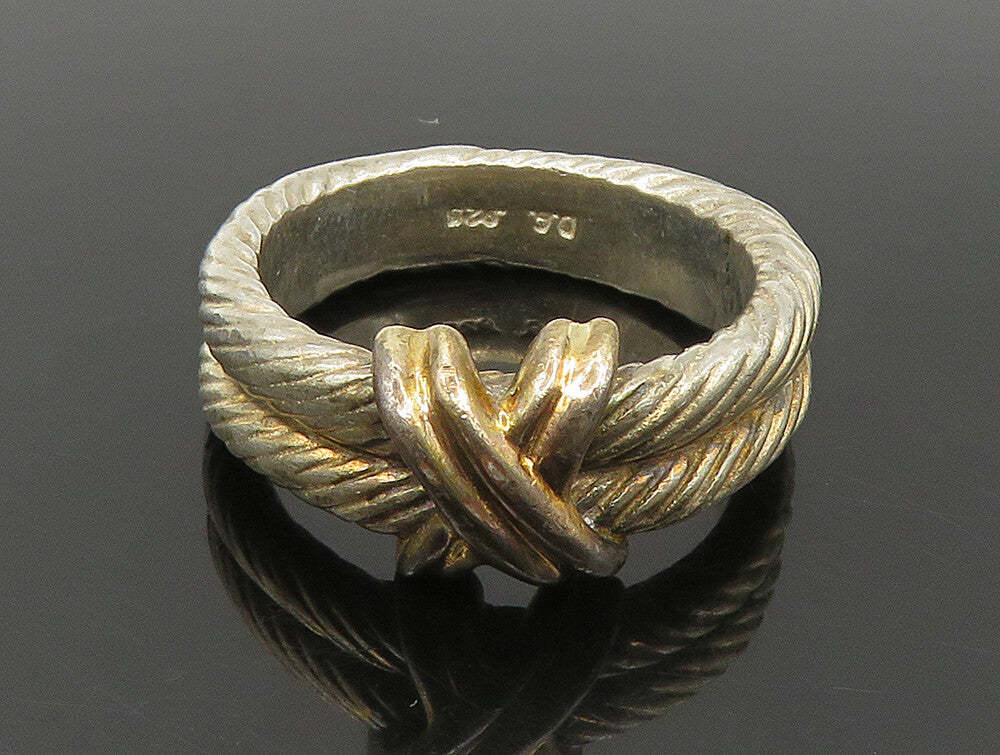 925 Sterling Silver  Vintage Shiny Two Tone Rope Twist Band Ring Sz 9  RG24176