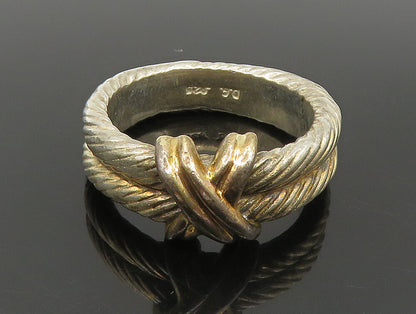 925 Sterling Silver  Vintage Shiny Two Tone Rope Twist Band Ring Sz 9  RG24176