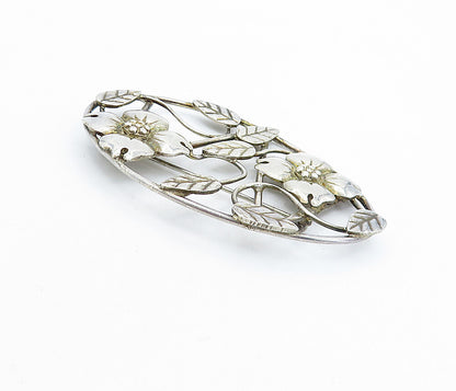 MEXICO 925 Sterling Silver  Vintage Floral Leaf Vine Oval Brooch Pin  BP2504
