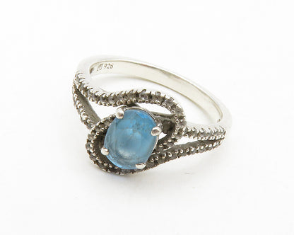 925 Silver  Vintage Genuine Diamonds & Blue Topaz Swirl Band Ring Sz 7 RG13375