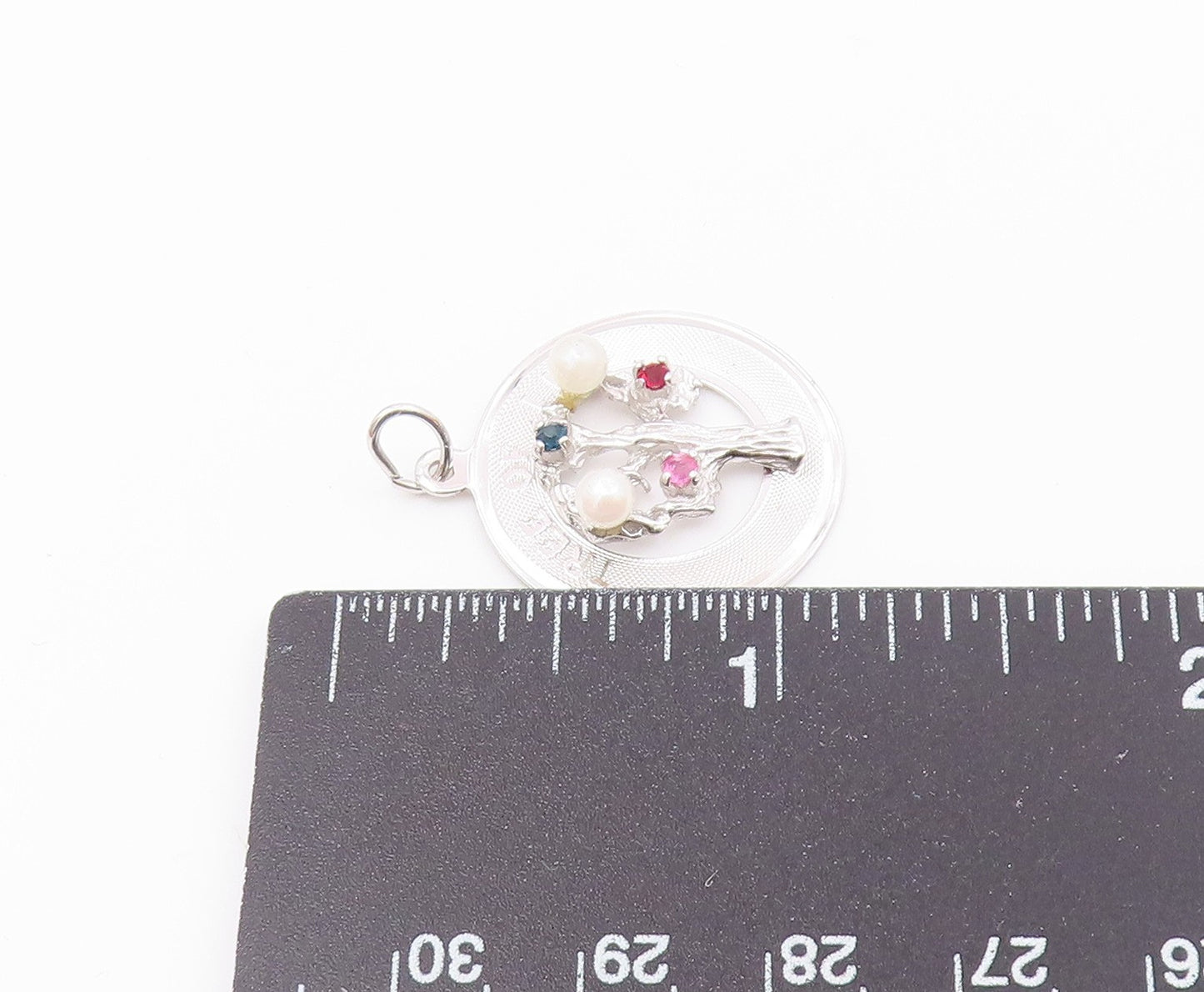 925 Sterling Silver  Petite Pearls Garnet & Topaz Tree Of Life Pendant PT15142