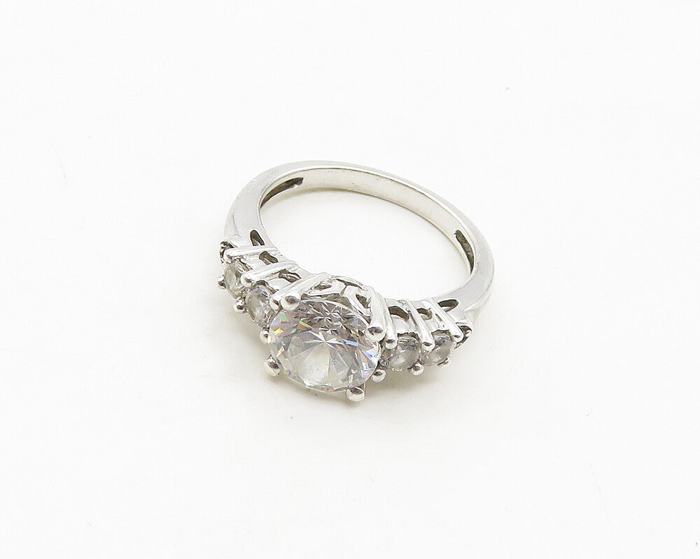 925 Silver  Vintage Cubic Zirconia Solitaire With Accents Ring Sz 6  RG19278