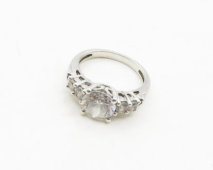 925 Silver  Vintage Cubic Zirconia Solitaire With Accents Ring Sz 6  RG19278