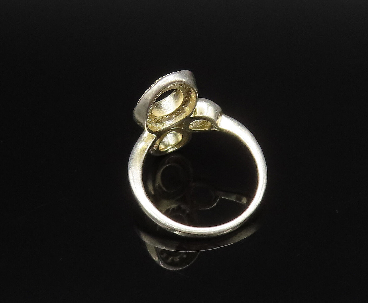 925 Silver  Vintage Gold Plated Cubic Zirconia Open Circles Ring Sz 6  RG26029