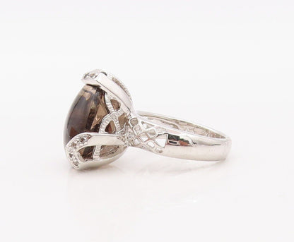 925 Sterling Silver Vintage Ring Cabochon Drop Shape Smoky Quartz  Sz 6  RG30278