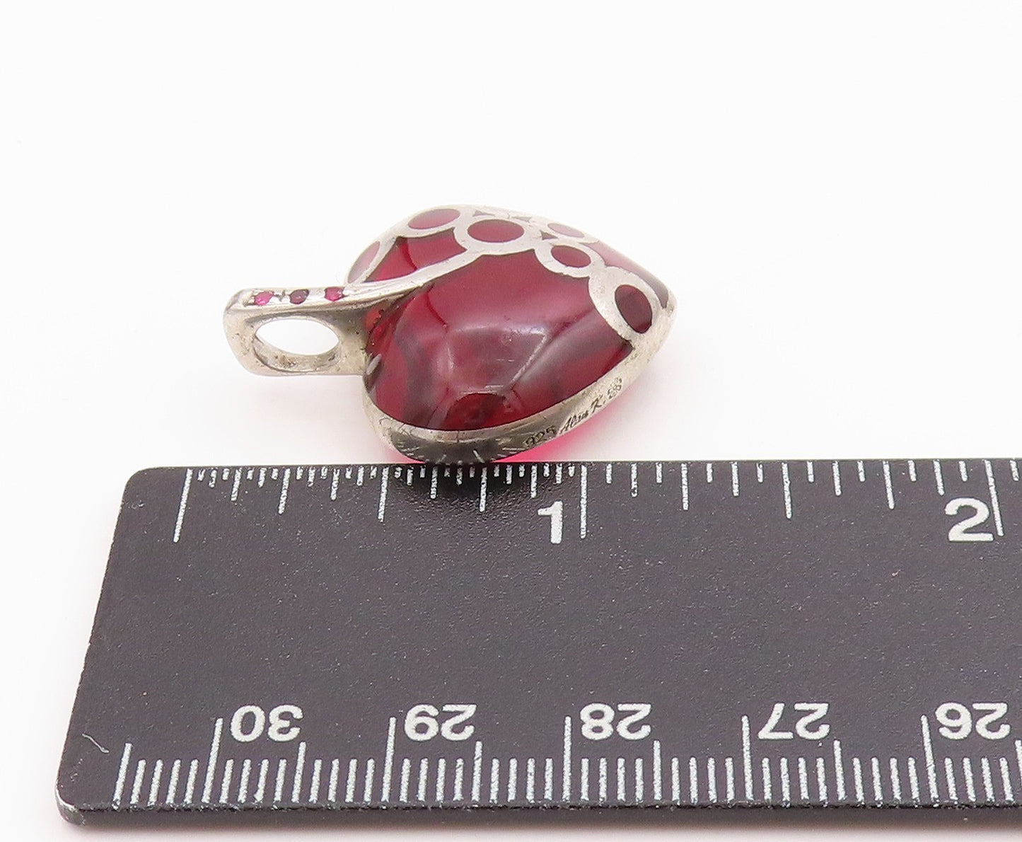 925 Sterling Silver Vintage Pendant Designer Gemstone Heart With Bubbles PT24448
