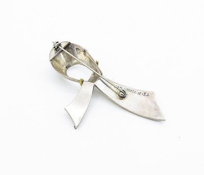 MEXICO 925 Sterling Silver  Vintage Two Tone Ribbon Motif Brooch Pin  BP1676