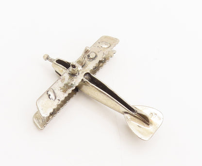 925 Sterling Silver  Vintage Antique Style Carved Mini Airplane  TR3620