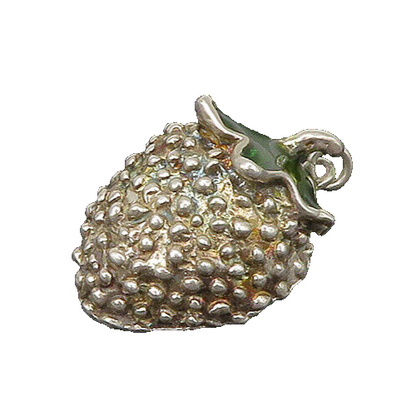 925 Sterling Silver  Vintage Enamel Strawberry Fruit Motif Pendant  PT17530