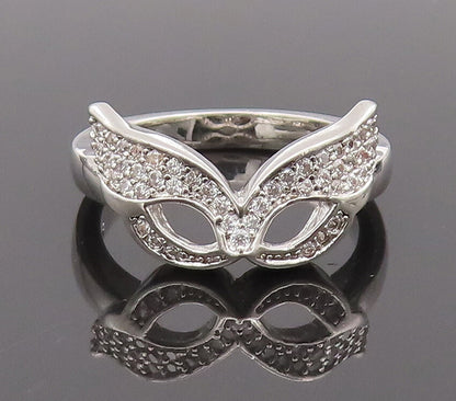 925 Sterling Silver  Vintage Minimalist Cat's Eye CZ Mask Ring Sz 6  RG27203