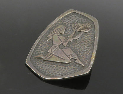 ISRAEL 925 Sterling Silver  Vintage Oxidized Hammered Woman Brooch Pin  BP5749