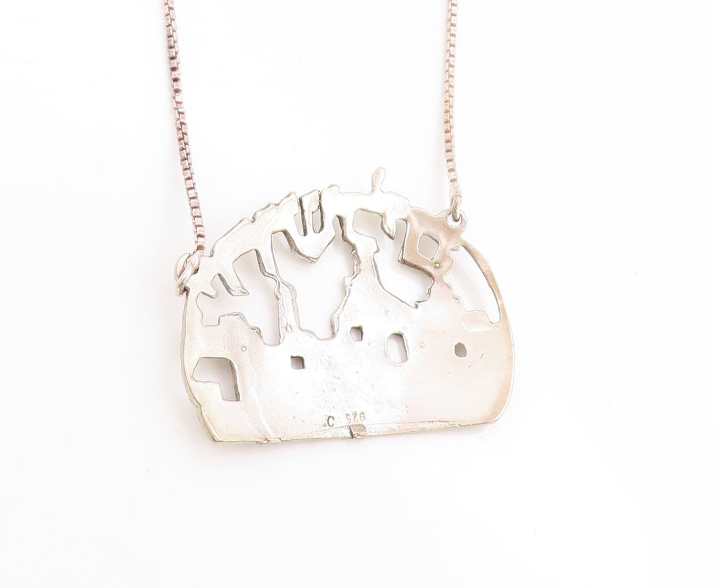 925 Sterling Silver Vintage Necklace The Wall Of Jerusalem Scenery Chain  NE4619